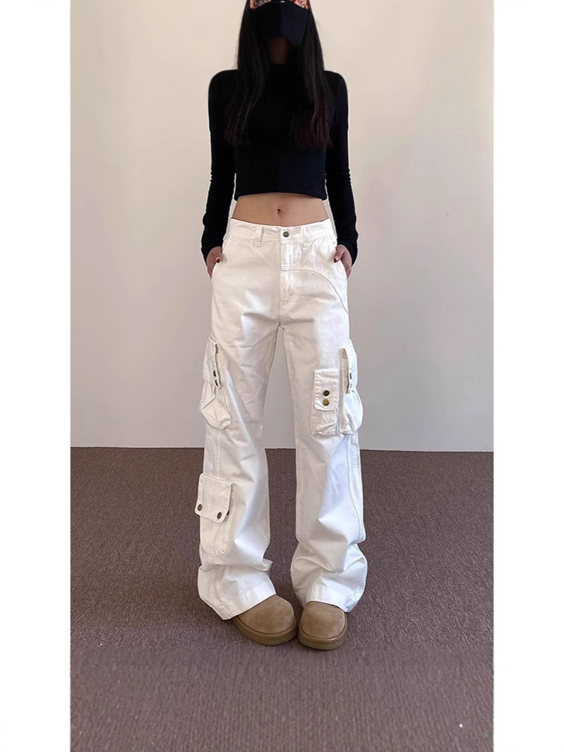 Pantalones de Carga Múltiples Bolsillos Estilo Retro de Algodón