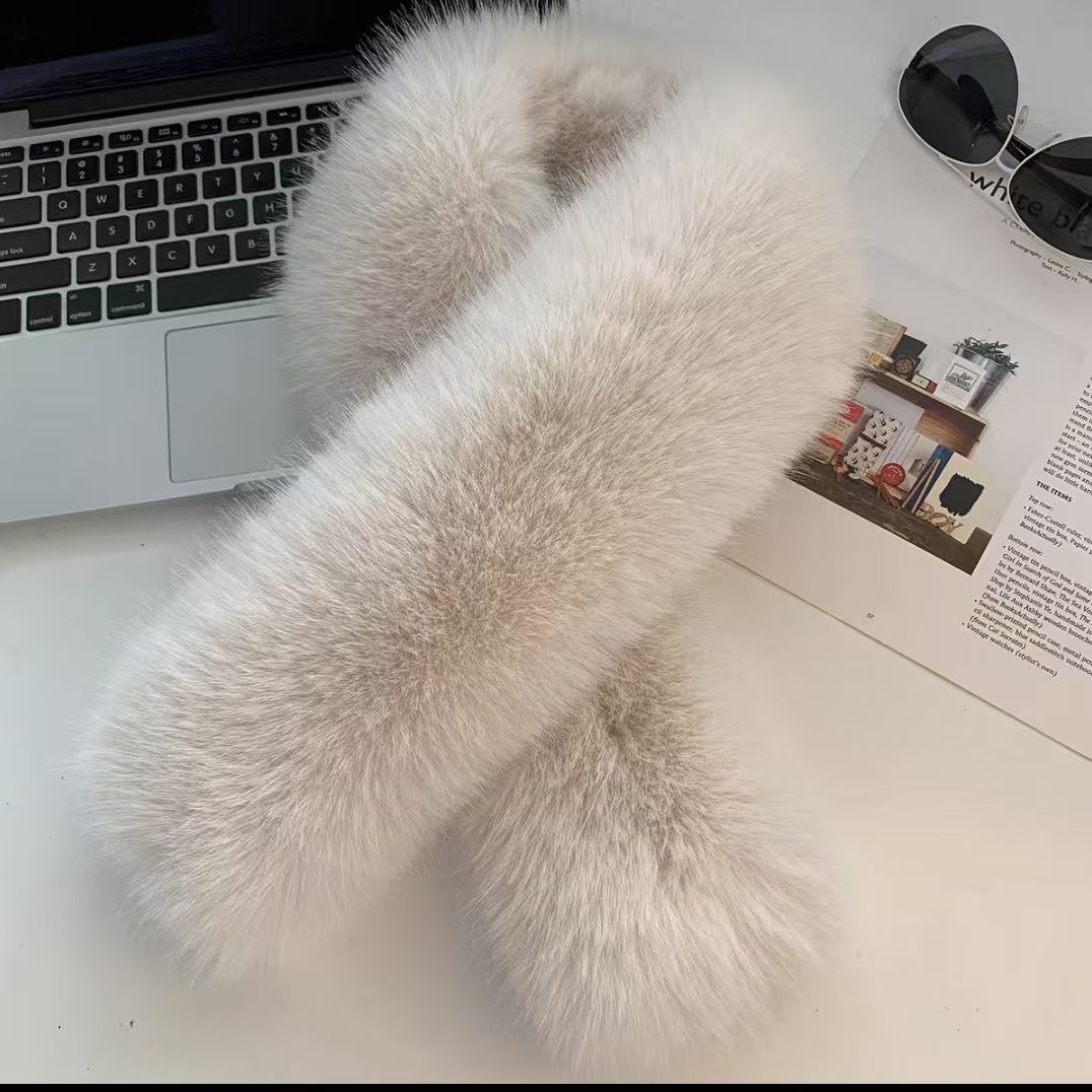 Bufanda Cruzada de Piel Sintética de Zorro de Peluche Térmica y Cortavientos para Invierno
