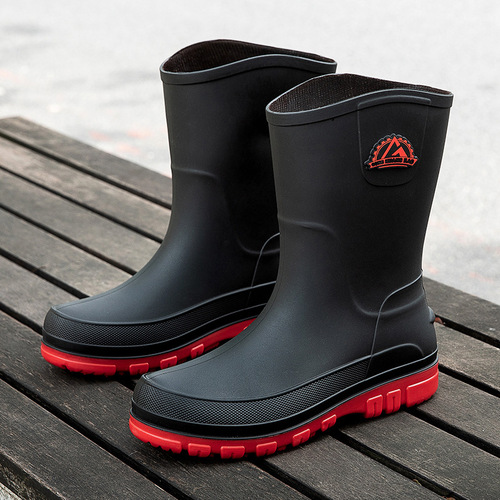 New Men's Waterproof Rain Boots Slip-Resistant Rain Shoes Mid-Calf Stylish Rubber Shoes Korean Style Slip-On Casual Wholesale Cross-Border
