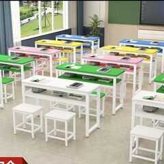 批发中小学生培训桌椅机构幼儿园学前班托管餐桌椅长条桌圆角设计