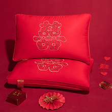 全棉婚庆枕芯枕头大红色刺绣纯棉结婚枕芯情侣陪嫁护颈枕厂家批发