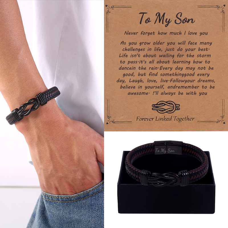 Cross-border Amazon stainless steel men's bracelet European and American fashion leather bracelet magnetic black bracelet wholesale