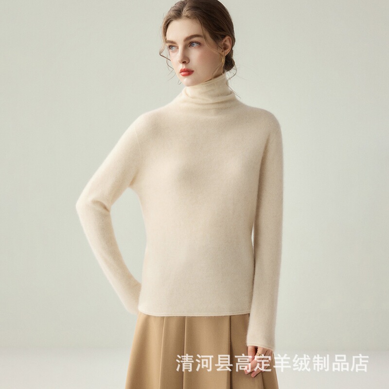 2026 Fall/Winter 100% Cashmere Seamless Rolled Edge Turtleneck Pullover Knit Sweater for Women, Long Sleeve Loose Top 2026 Fall/Winter 100% Cashmere Seamless Rolled Edge Turtleneck Pullover Knit Sweater for Women, Long Sleeve Loose Top