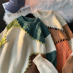 つなぎ合わせの色のセーターの男女の潮のブランドの小さい大衆の韓国版の柔らかいモチモチとした秋冬の毛のふわふわしている怠惰なinsのニットウェア
