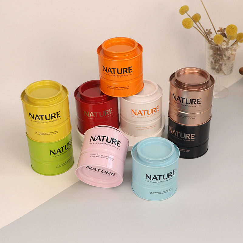 Latas apiladas, cilindros, latas de té, latas selladas, envases de regalo, cajas de hojalata de color sólido, lugar de origen del fabricante