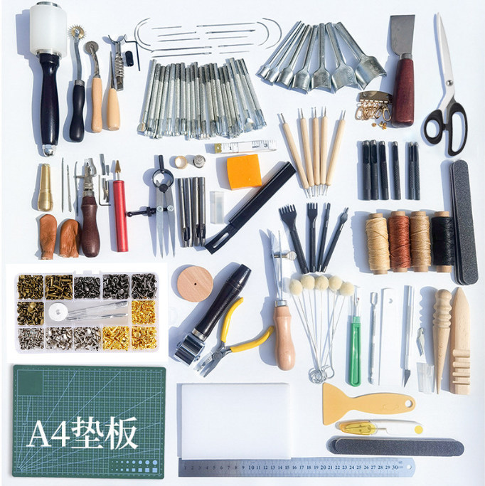 Herramientas de cuero Herramientas de fabricación de artículos de cuero hechas a mano Herramientas de bricolaje de cuero Juego de 78 piezas Artículos de cuero hechos a mano Herramientas de bolsos de cuero