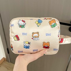 サテンkt猫化粧バッグかわいいアニメプリントベージュ三点セット収納バッグ学生寮携帯洗面バッグ
