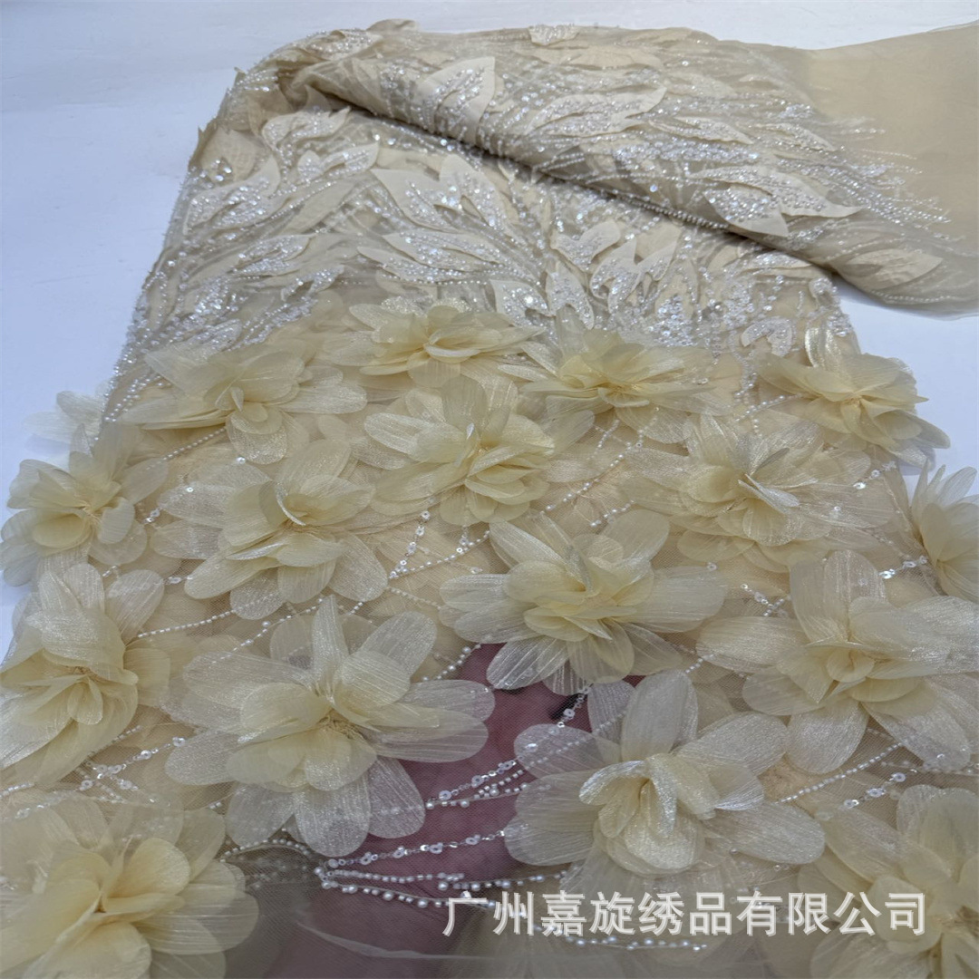 3D láser hecho a mano flor malza cuentas tubo sequilla bordado tela de hadas vestido vestido vestido tela de rendimiento tela image 5
