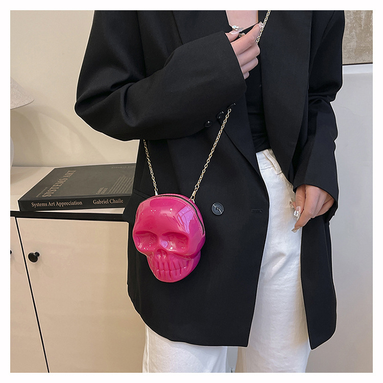 189g Weight Zipper Closure Type Single Shoulder Strap Strap Type Shoulder Bag Bags Type Casual Occasion Plastic Material Skull Pattern All Seasons Season Women's Gender Streetwear Style Oval Shape Mini Size Women's Mini Plastic Skull Streetwear Oval Zipper Shoulder Bag 29