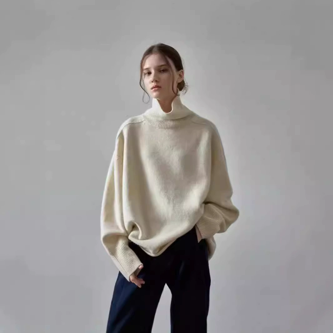 Женский свитер-гольф L*W CL*SSIC, коллекция осень-зима 2025, новый дизайнерский стиль, утолщенный шерстяной трикотаж в стиле "ленивый" кэжуал.