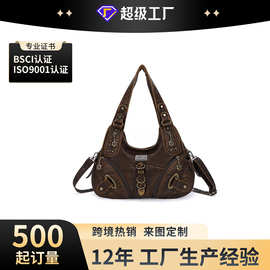 厂家定制美式街头风托特包潮酷机车包英伦风潮酷包包进出口贸易
