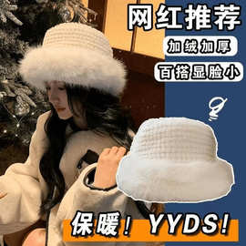 帽子女冬季新款皮草毛茸茸渔夫帽冬天毛绒兔毛加厚保暖防寒盆帽潮