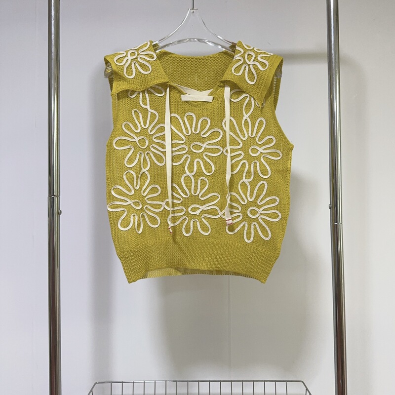 French Romantic Summer Style Nautical Navy Collar Printed Lace-Up Temperament Gentle Age-Reducing Short Knitted Vest Top