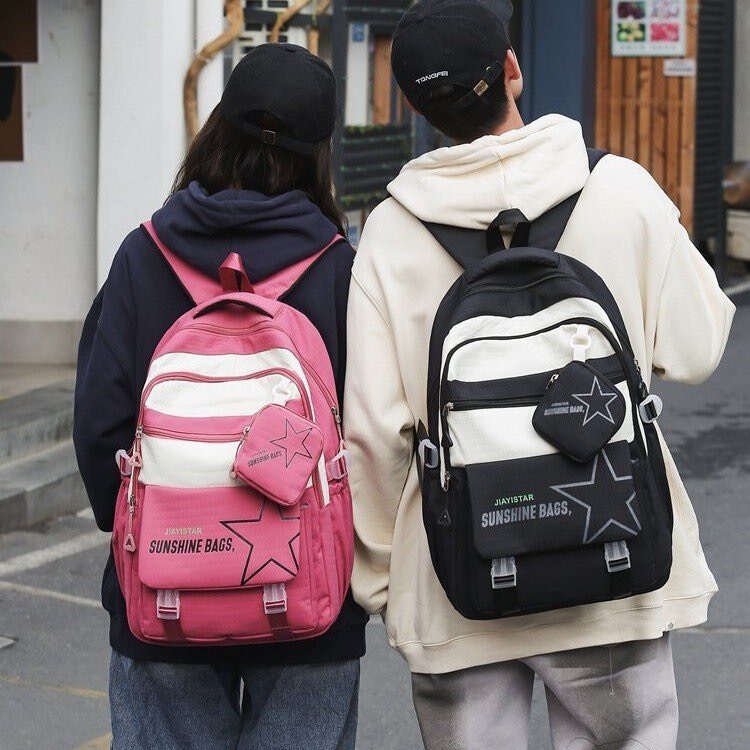 2024 New Star Print Two-Piece Set with Contrasting Colors for Couples, Casual and Versatile Backpack