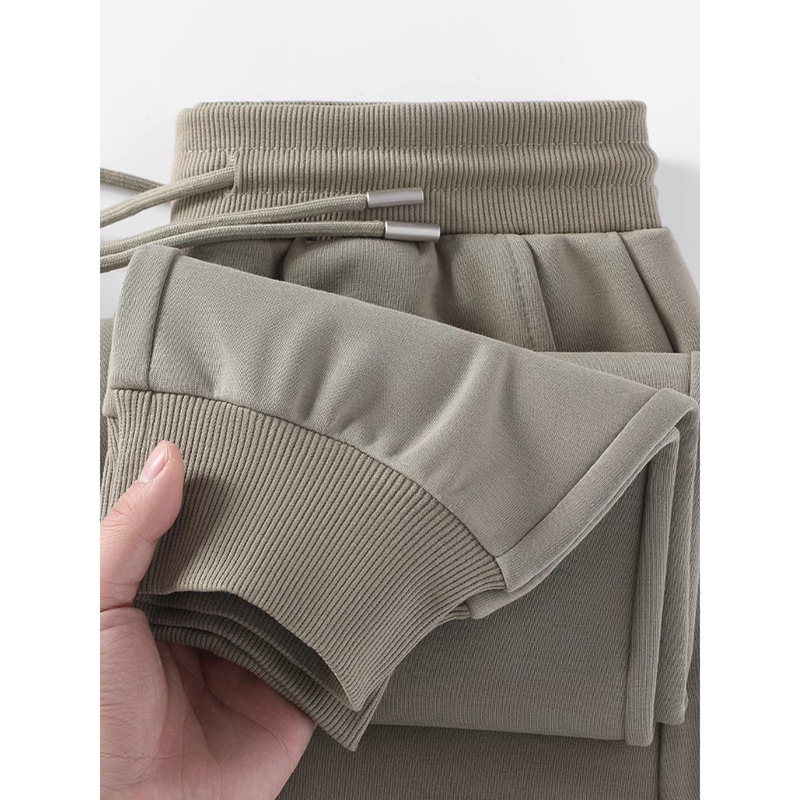 Men's Autumn/Winter Style Earth Tones Loose Fit Slimming Tapered Knee Fleece Lined Casual Pants Men's Elastic Waist Versatile Long Pants