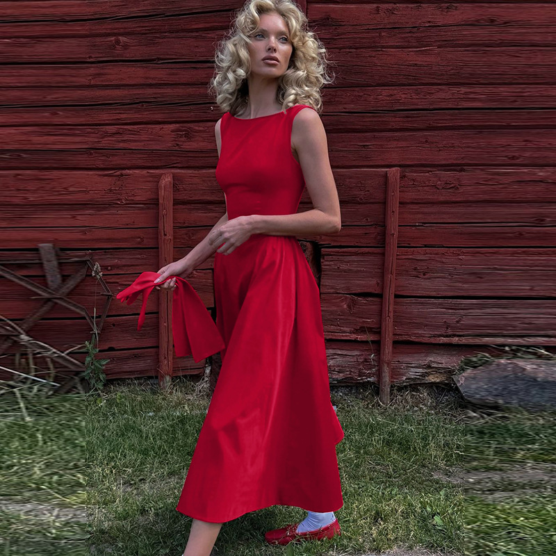 Sheath Dress Dresses Type Wholesale Women's Streetwear Backless Solid Color Holiday Travel Round Neck Sleeveless Sheath Dress
