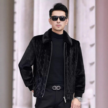 2024新款麻花金貂绒休闲夹克外套貂皮大衣男士冬季加厚保暖花梨貂