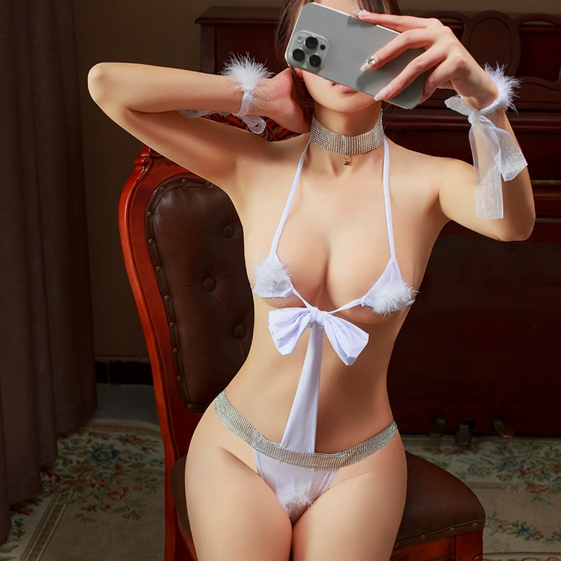 Чистая кошка девушка униформа соблазнительный костюм с бантиком шнуровки три очка сексуальное женское белье