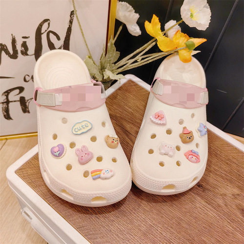 Cute Cartoon Crocs Shoe Flower Transparent Bear Rabbit Rainbow Meteor Resin Removable Shoe Flower Slippers Decoration