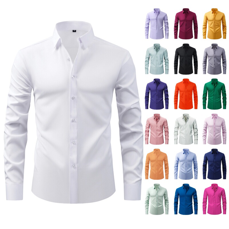 Cross-Border Sichuan-Lu'An Lightweight Stretchy Plus-Size Men's Shirt, Business Non-Iron Long-Sleeve Shirt, Amazon Cardigan Shirt for Men Cross-Border Sichuan-Lu'An Lightweight Stretchy Plus-Size Men's Shirt, Business Non-Iron Long-Sleeve Shirt, Amazon Cardigan Shirt for Men