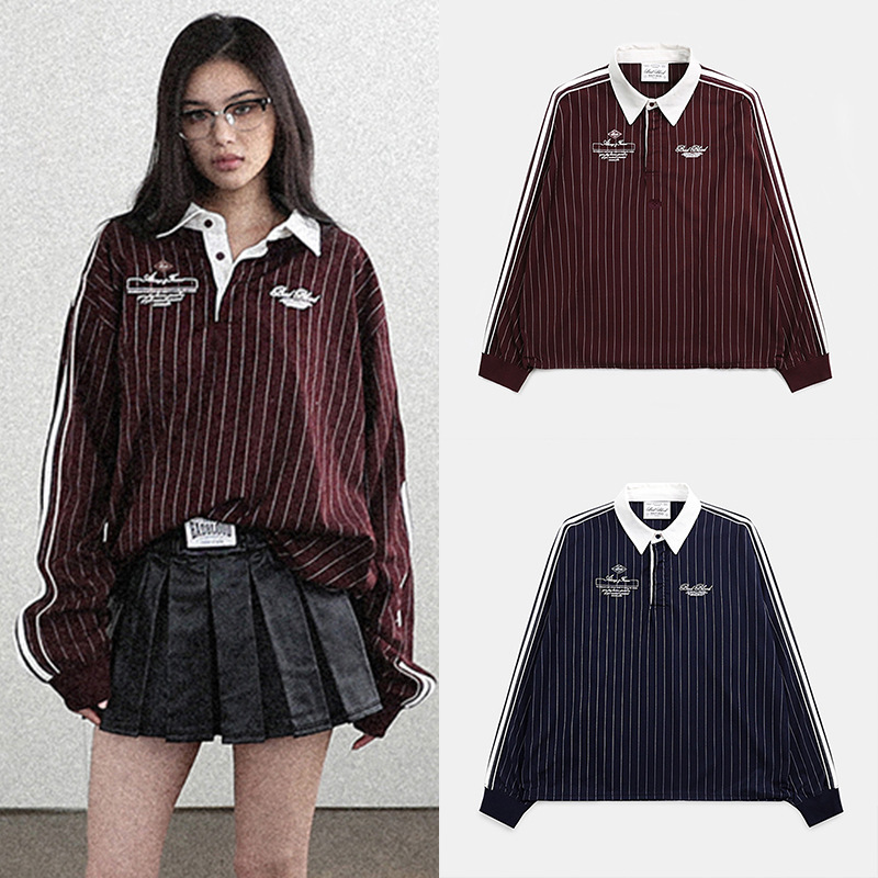 South Korea badblood BCAC Series American Style Shirt Women's Polo Collar Striped Women's Retro Sports Style Trendy Shirt