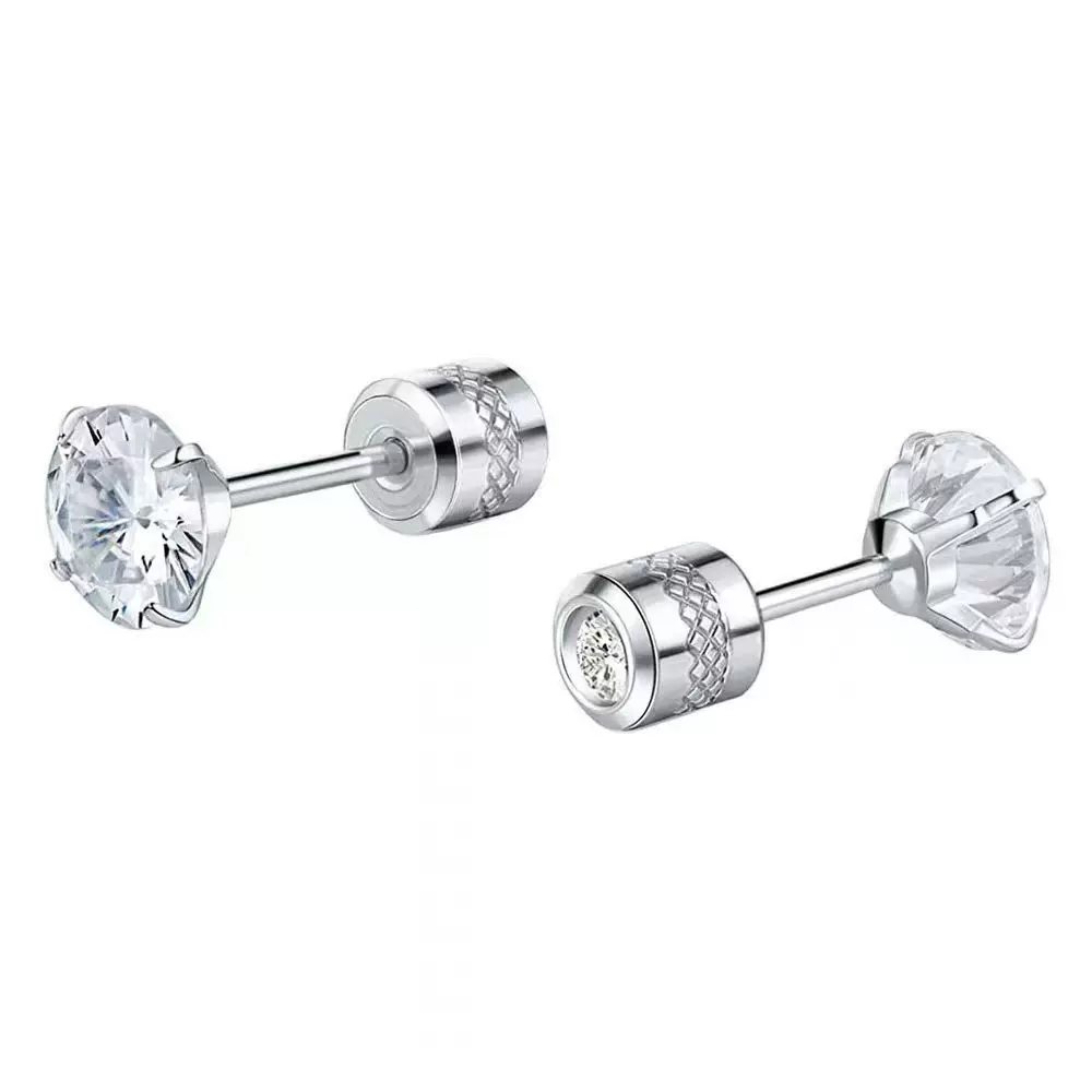 跨境亚马逊锆石耳钉潮流百搭不锈钢圆爪耳针养耳洞耳饰镶嵌