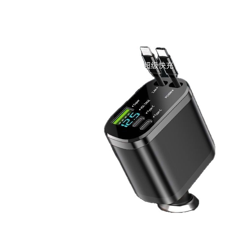 240W超高速充電カーチャージャー、ハイパワー5イン1、格納式ケーブル付き、AndroidおよびApple携帯電話用ユニバーサル|undefined