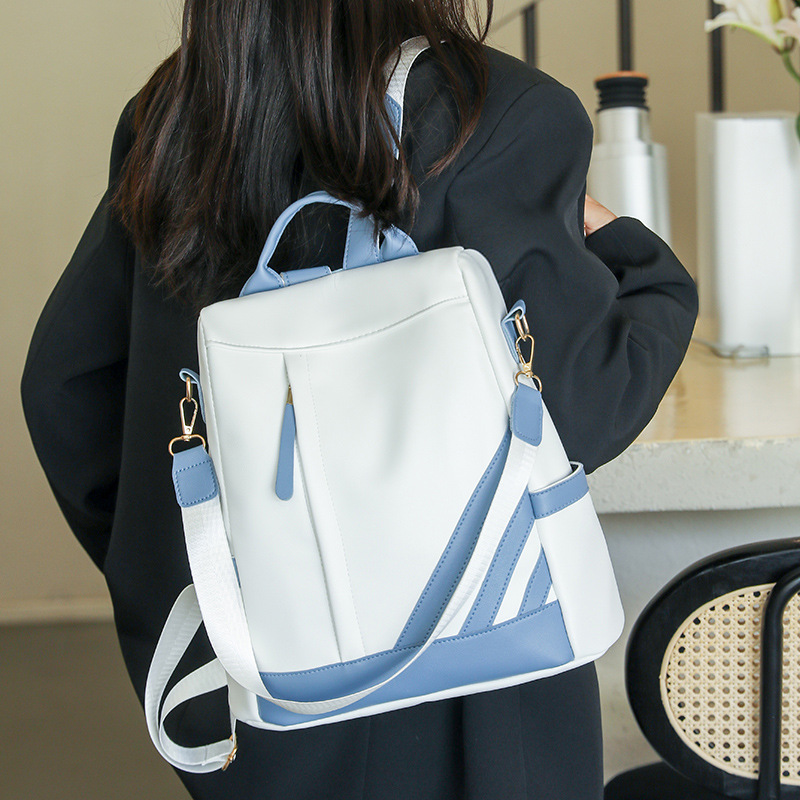 Mochila antirrobo para mujer 2024 nueva moda en contraste color para mujer mochila de cuero suave para desplazamientos urbanos mochila multiusos