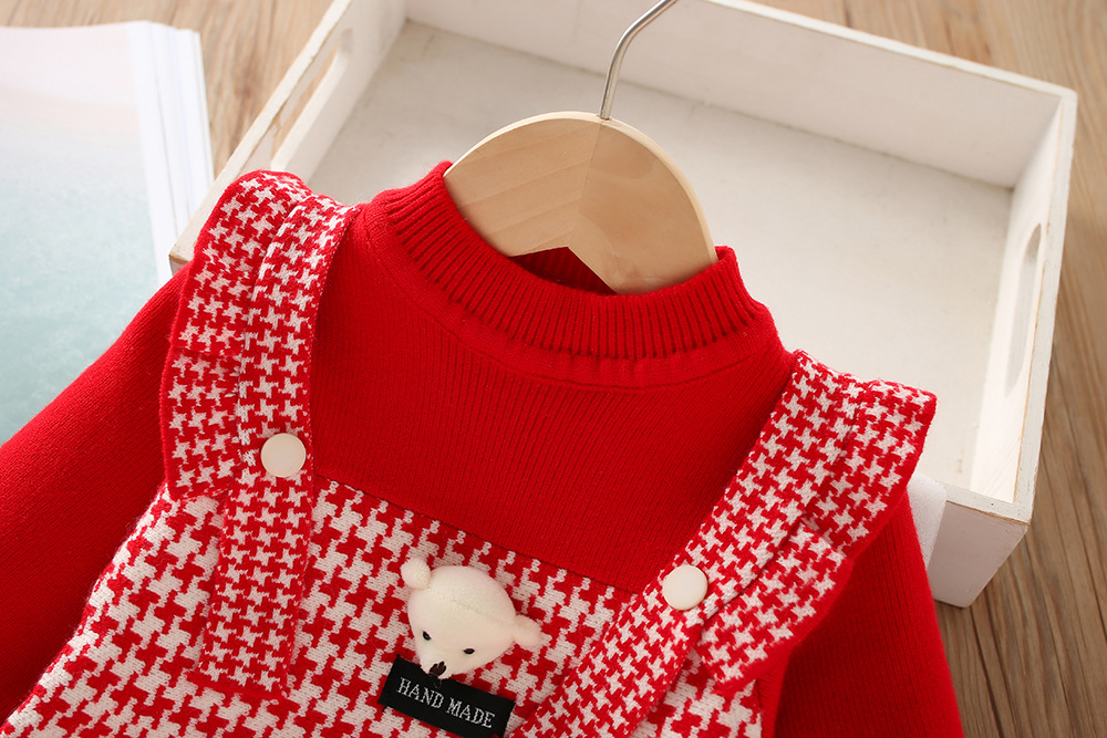 Camisola de lana de estilo occidental para niña, vestido de princesa tejido de dos piezas falso con dibujos animados, otoño/invierno 2023_voghion.com