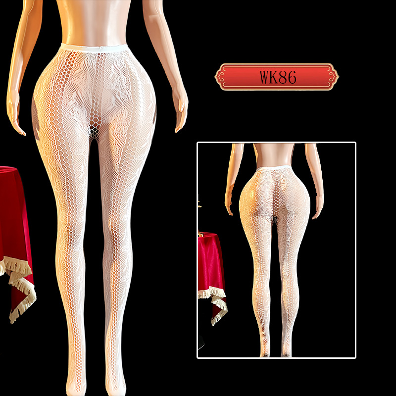 Medias de Red Caladas con Jacquard de Rosas WK86 de Nylon y Spandex