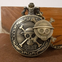 厂家现货热卖复古动漫周边海贼王怀表+骷髅头挂件 翻盖石英大怀表