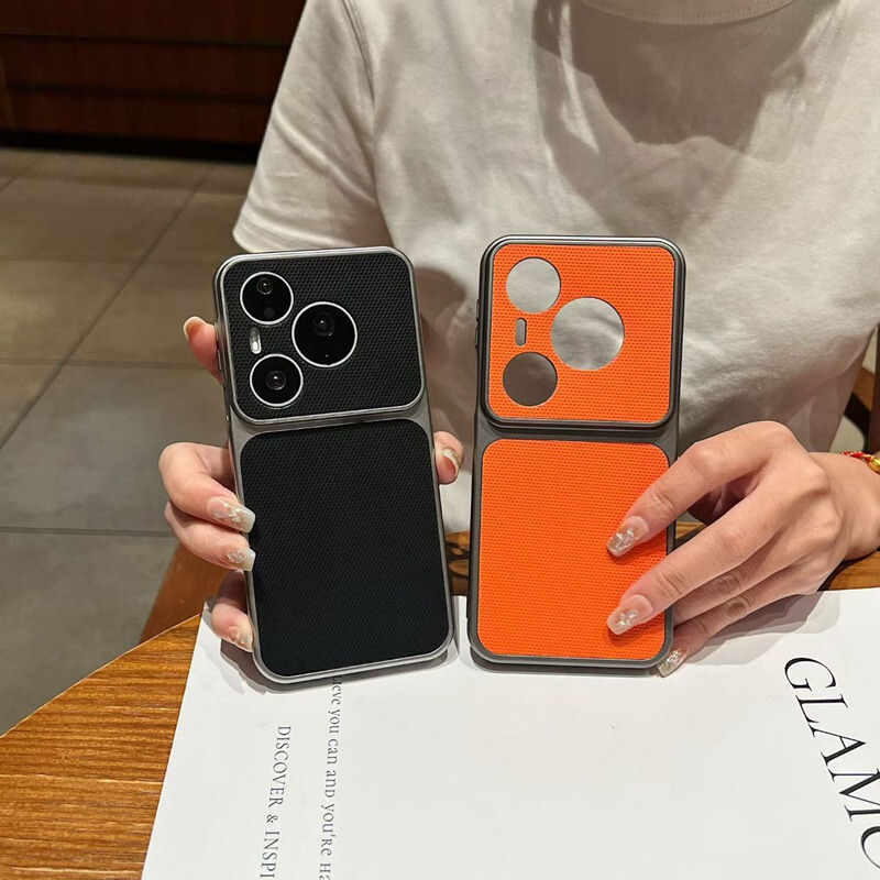 Men's Yunrui phone case, suitable for Huawei Mate 80, with a leather-like texture; P90 solid-color soft case; Honor 600 orange protective case