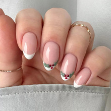 跨境热销30片法式穿戴甲短杏仁绿色闪粉立体高品质纯手美甲甲片