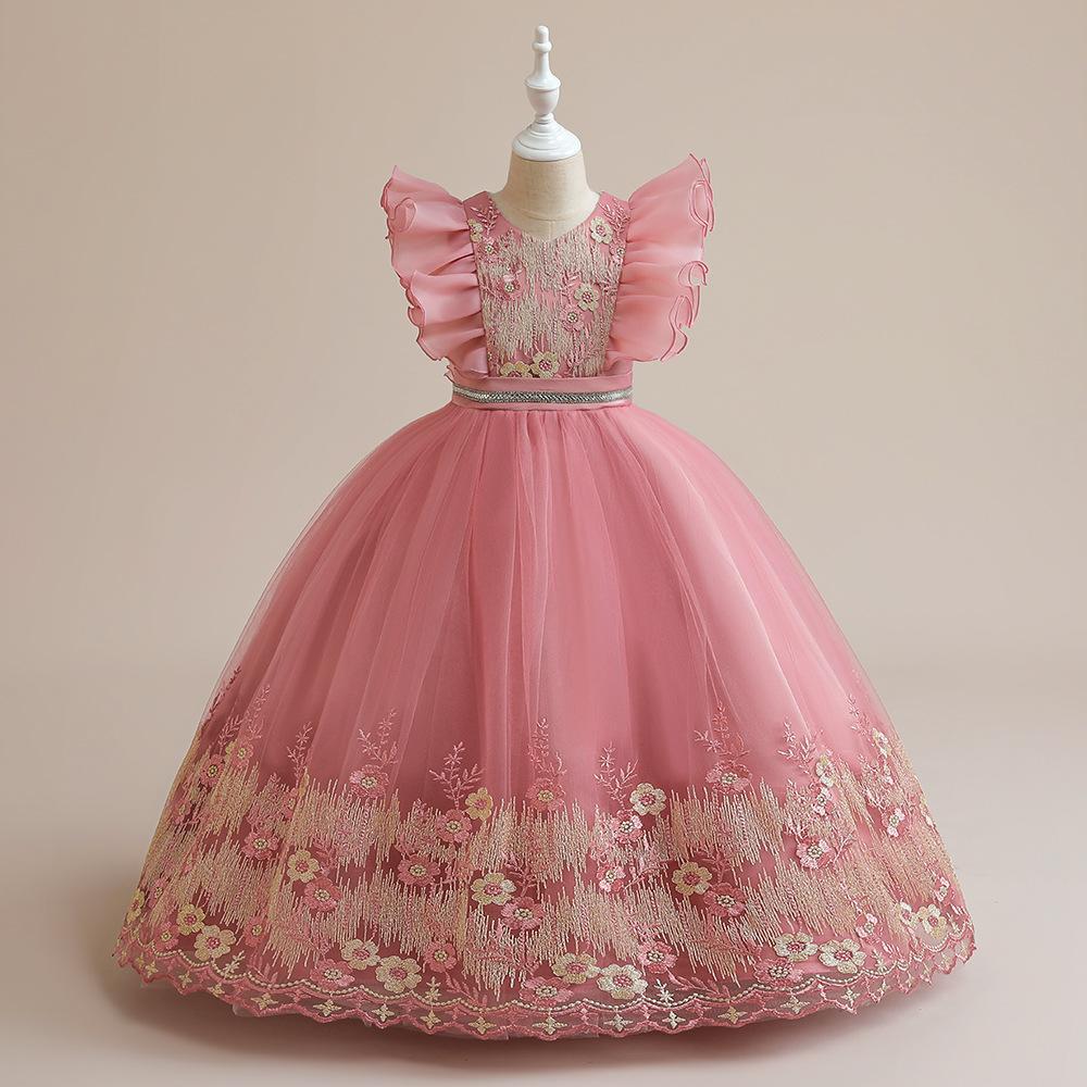 Ropa infantil en stock, vestido infantil, vestido de princesa de tul bordado, vestido de fiesta para niña, vestido de noche.