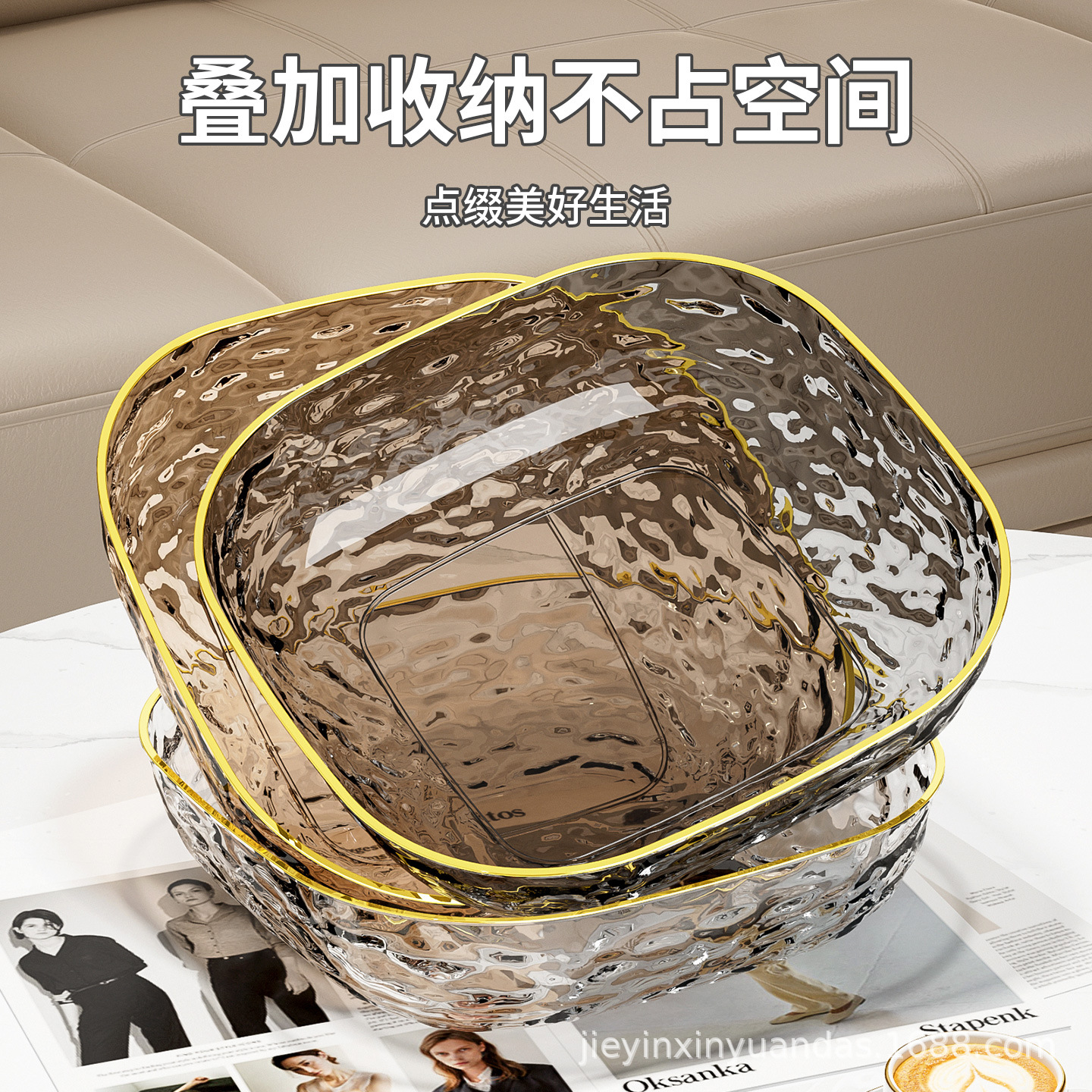 防摔ins风个性轻奢银边摆摊简约透明多尺寸水波纹塑料盘餐具摆盘