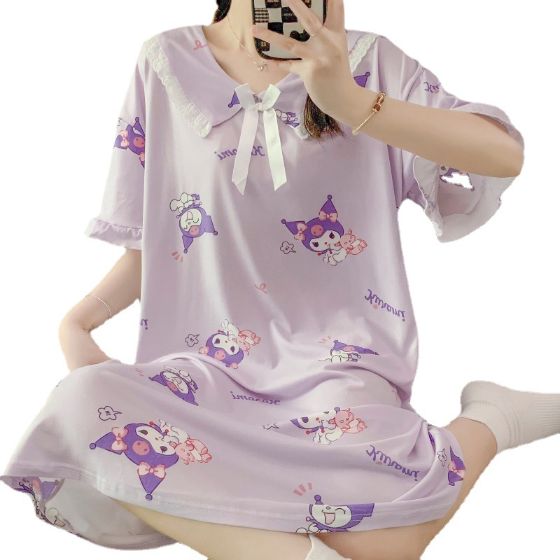 2023 camisón de verano chica manga corta lindo flojo fino seda la leche pijamas fresco estudiante homewear al por mayor
