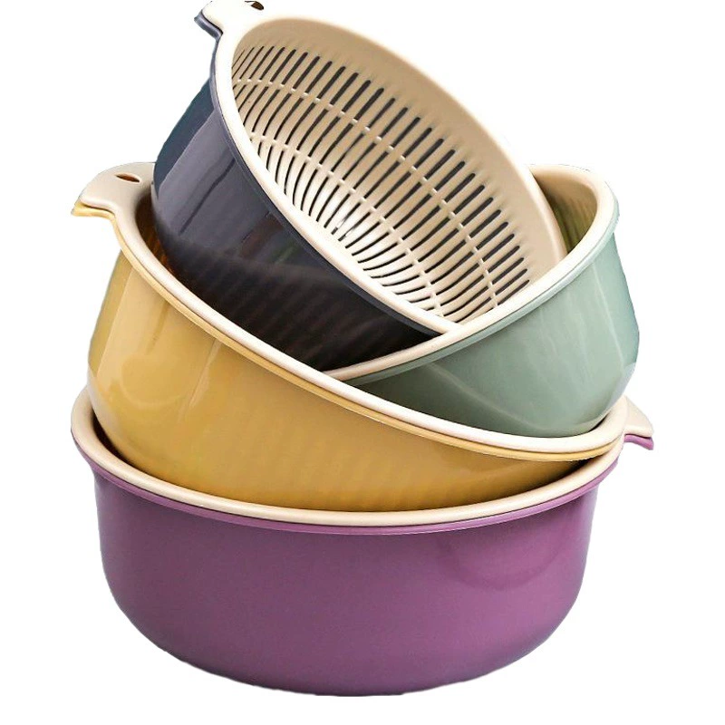 Двухслойная раковина для мытья овощей Сливная корзина Кухонный сливной артефакт Бытовая многофункциональная пластиковая круглая корзина для утечек Корзина с фруктами