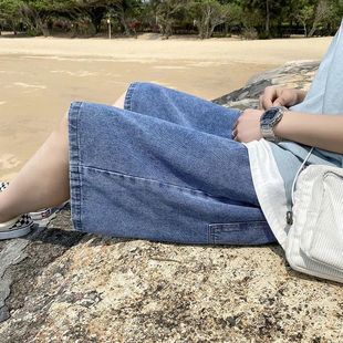 Source Manufacturer Sports Denim Shorts Men's Summer Thin Straight Pants Ins Trendy Brand Youth Loose 5-Point Pants