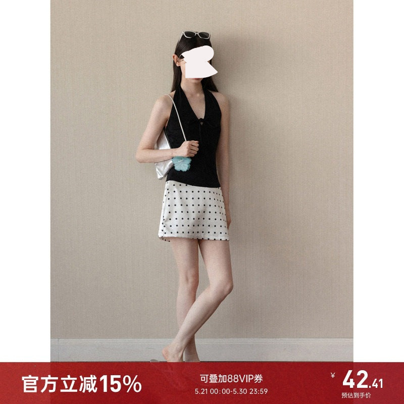 Yangcheng Story Black Halter Neck Tie V-Neck Camisole for Women 2026 Spring Inner/Outer Wear Backless Top