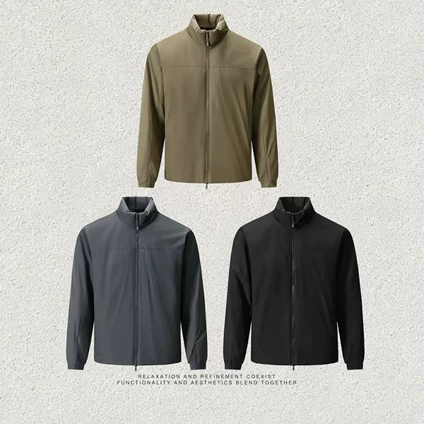 Men's stand-up collar lightweight cotton jacket, simple business casual zip-up jacket, autumn and winter windproof thin cotton jacket