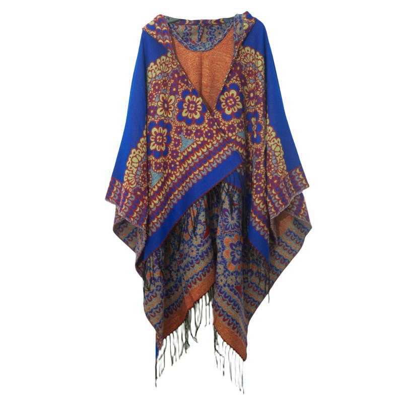 Cape à pompon unisexe Cape à capuche en jacquard de style ethnique automne-hiver_voghion.com