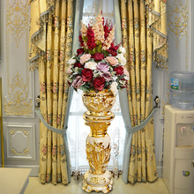 欧式豪华罗马柱落地仿真花套装陶瓷花瓶高档绢花客厅酒店别墅装饰