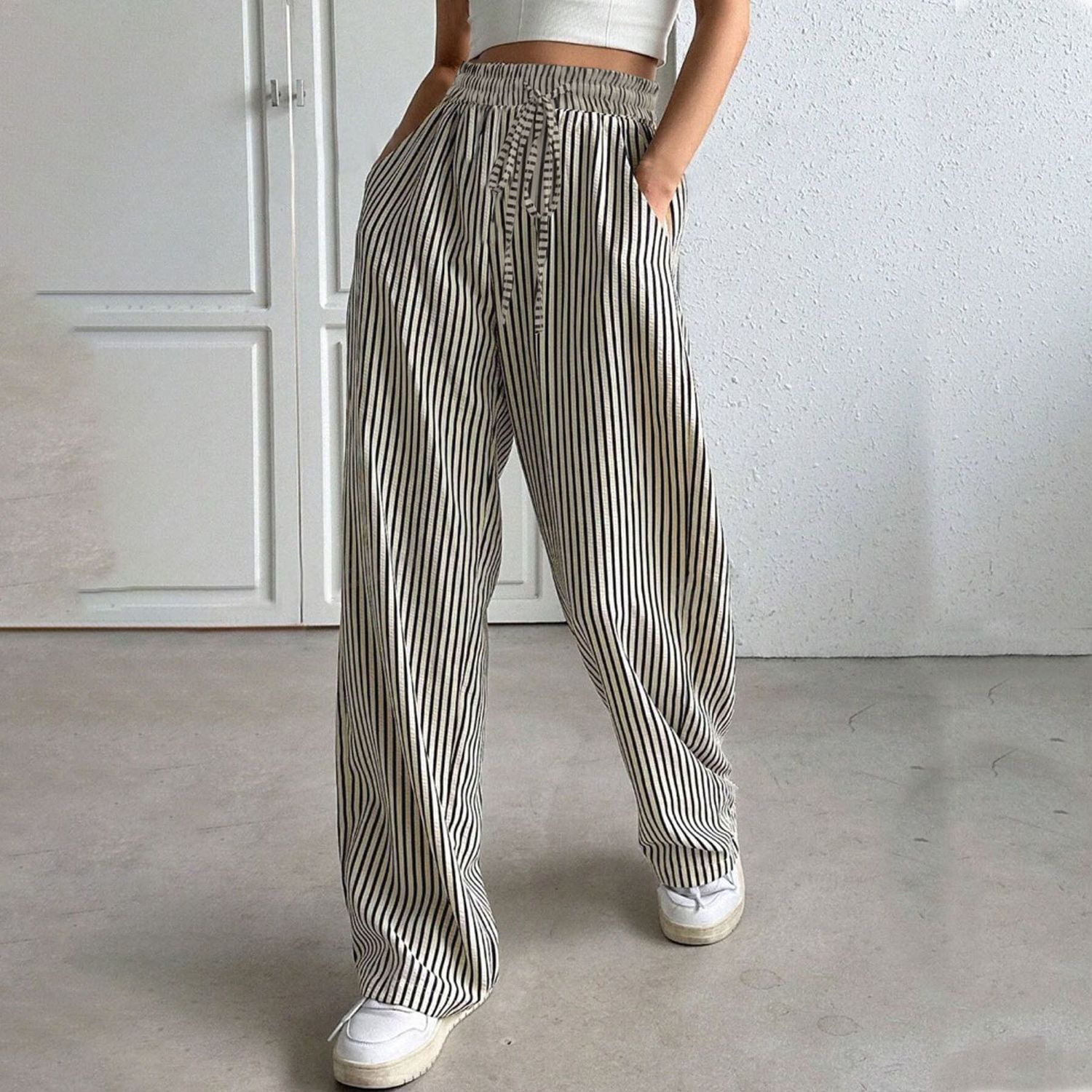 Women's Clothing Women's Clothing Women's Versatile Striped Casual Straight Leg Trousers Fashion Summer For Formal & Casual For Women_ecoleips.com