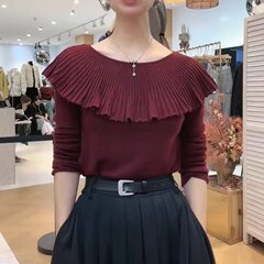 一件代发2025秋季新款时尚轻熟法式减龄一字肩荷叶边洋气小衫上衣