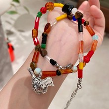 多巴胺彩色玉石小鸟多元素水晶项链度假满足鸟小众设计叠戴锁骨链