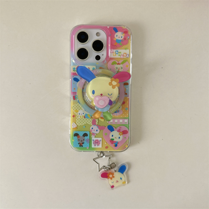 ラブレインボーラビット Apple 15promax 携帯電話ケース iPhone14 スタンド 13 磁気吸引 12 ペンダントかわいい|undefined