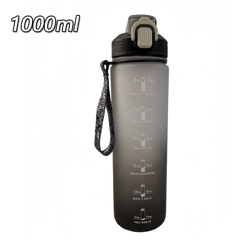 Botella de agua de plástico con degradado de color de verano, botella de agua deportiva esmerilada, asa portátil, tapa con rebote, con infusor de té, taza práctica