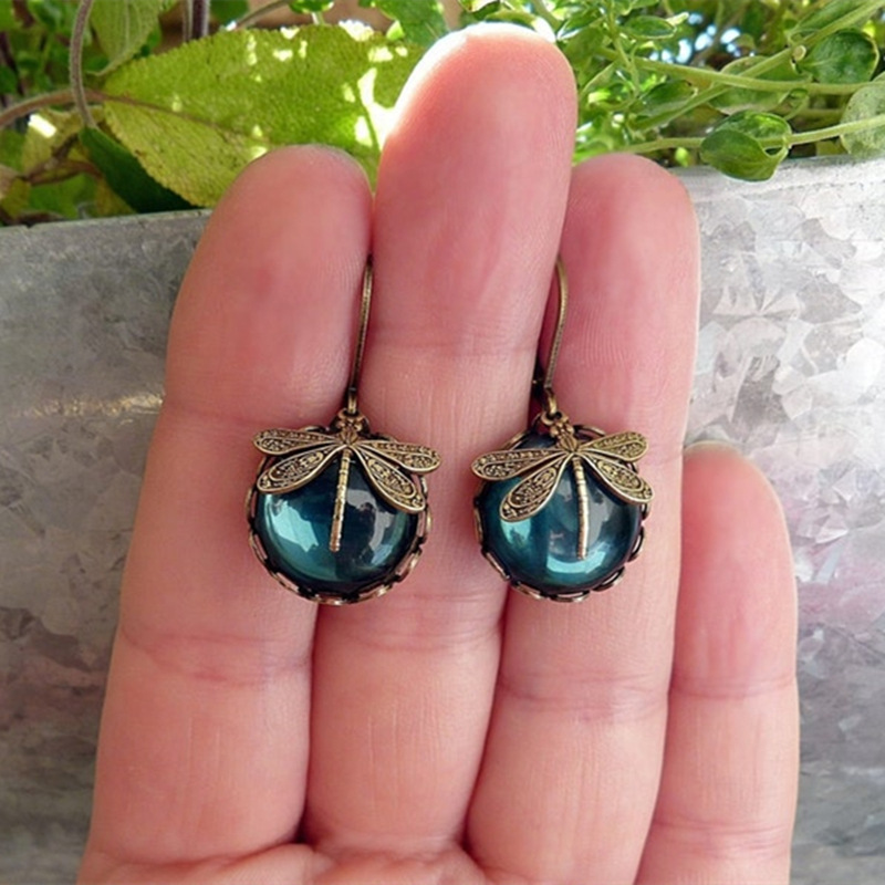 Women'S Gender Plating, Inlay Design 1 Pair Retro Round Dragonfly Alloy Plating Inlay Crystal Women's Drop Earrings