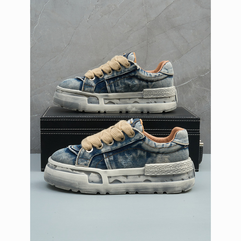 Men's Shoes 2025 Spring and Summer New Thick-Soled Heightening Fashion Trend Washed Denim Versatile Sports and Leisure Sneakers Men's Shoes 2025 Spring and Summer New Thick-Soled Heightening Fashion Trend Washed Denim Versatile Sports and Leisure Sneakers