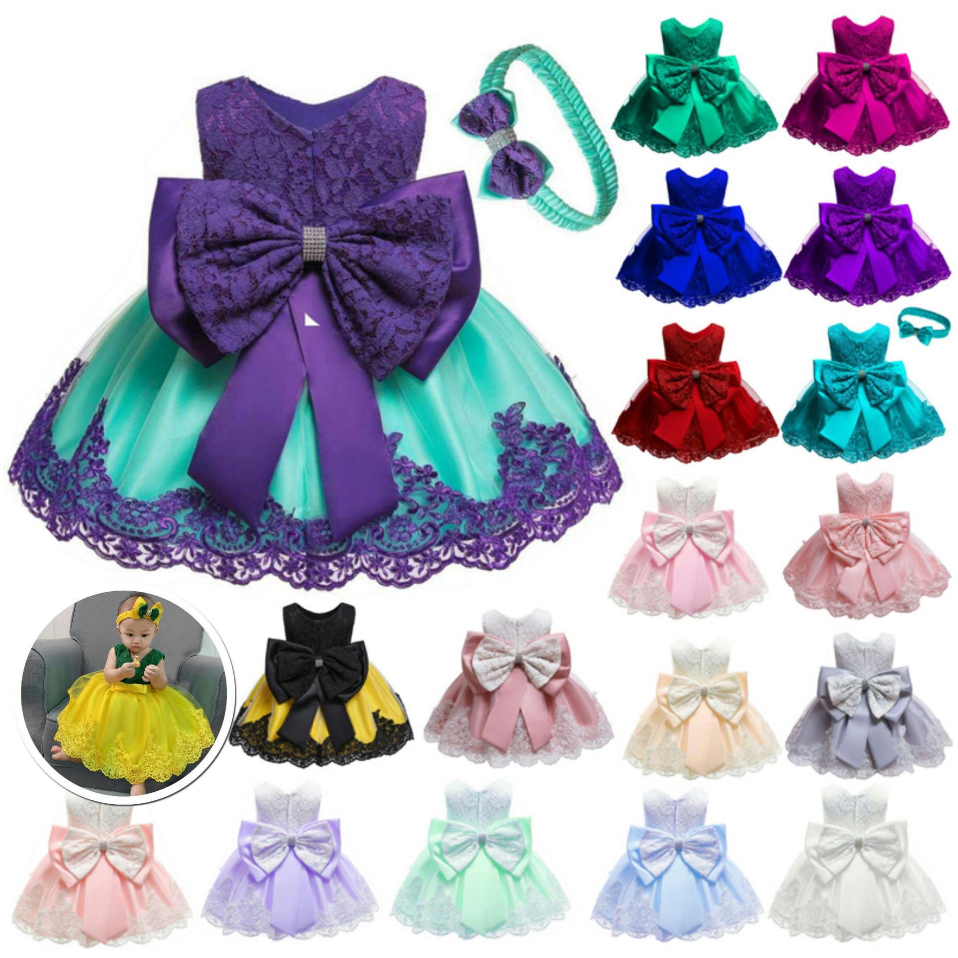 Princess Solid Color Bow Knot Polyester Girls Dresses display picture 1